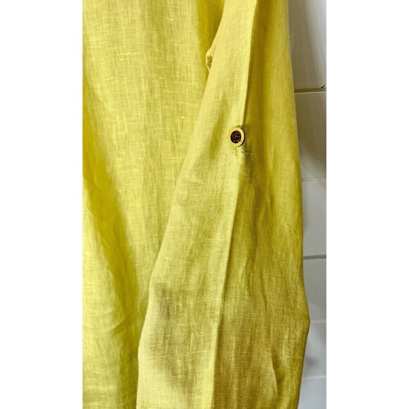 Made in Italy Tunic Top 100% LINEN Ruffle Accent Lagenlook Minimalist Large - Picture 3 of 11